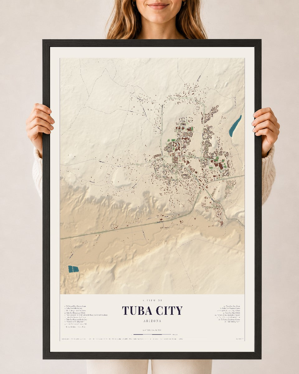 Tuba City, Arizona map print, 24" x 36", W/ Black Ayous Wood Frame