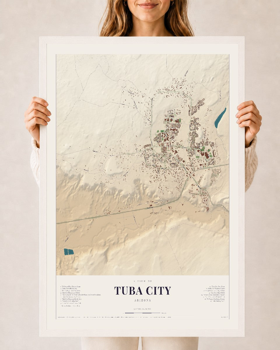 Tuba City, Arizona map print, 24" x 36", W/ White Ayous Wood Frame