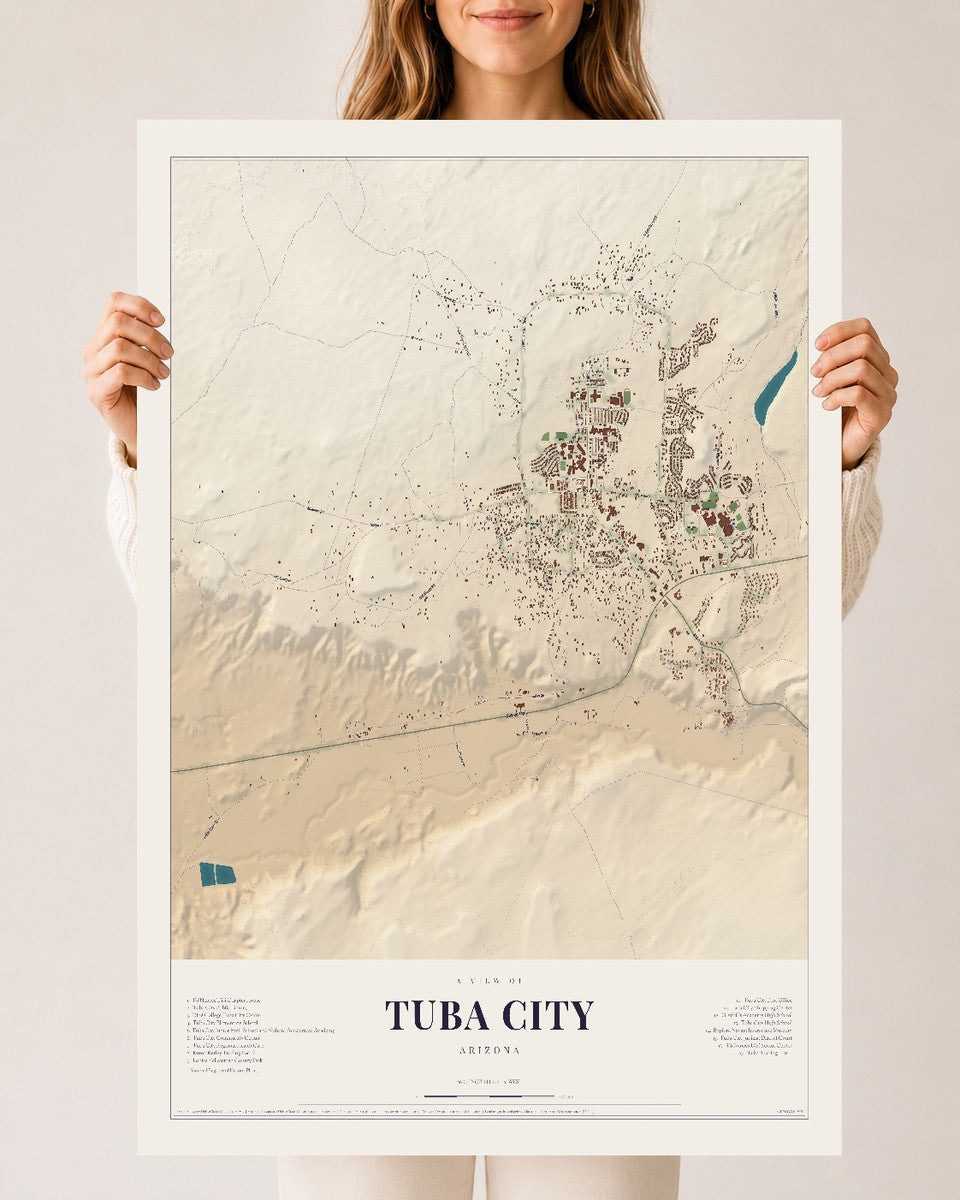 Tuba City, Arizona map print, 24" x 36", Archival Matte Print