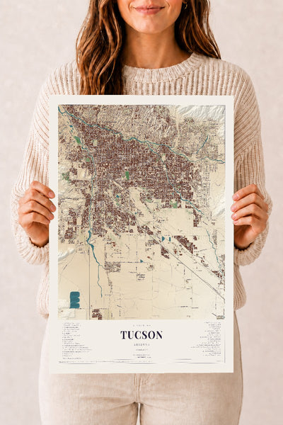 Tucson, Arizona map print, 12" x 18", Archival Matte Print