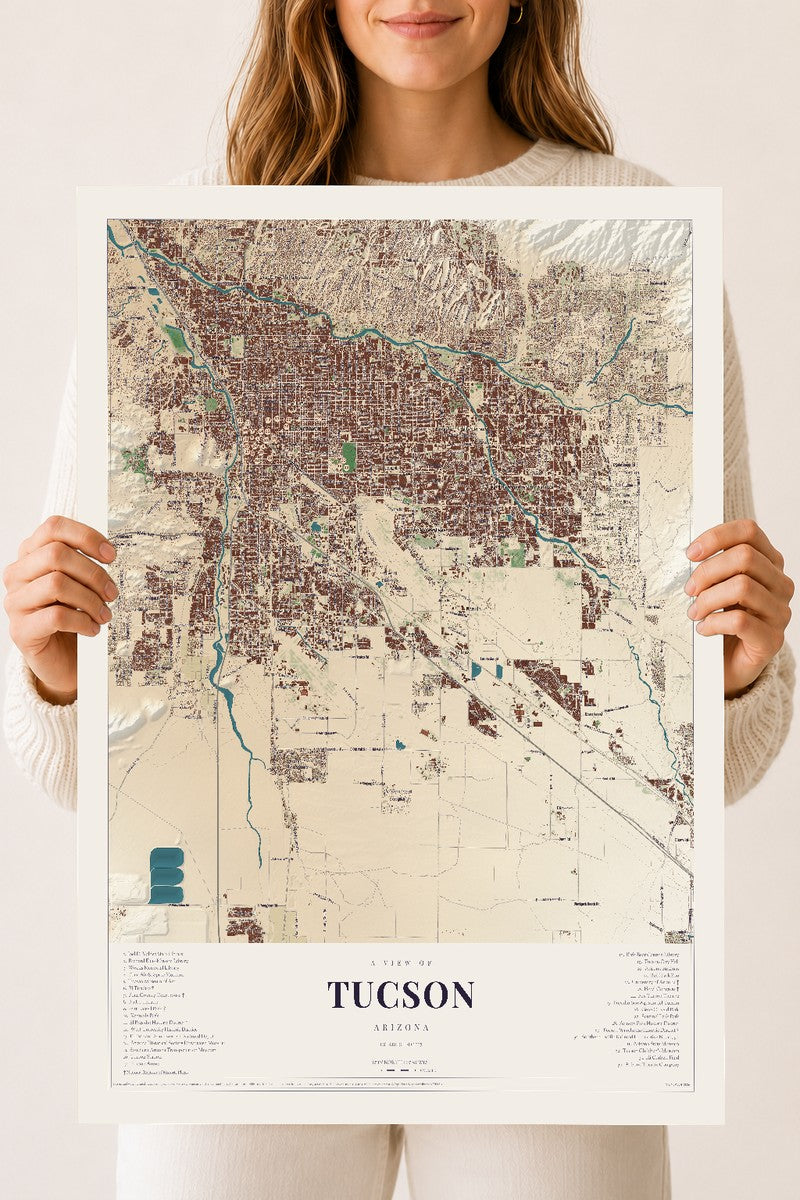 Tucson, Arizona map print, 18" x 24", Archival Matte Print