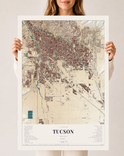 Tucson, Arizona map print, 24" x 36", Archival Matte Print