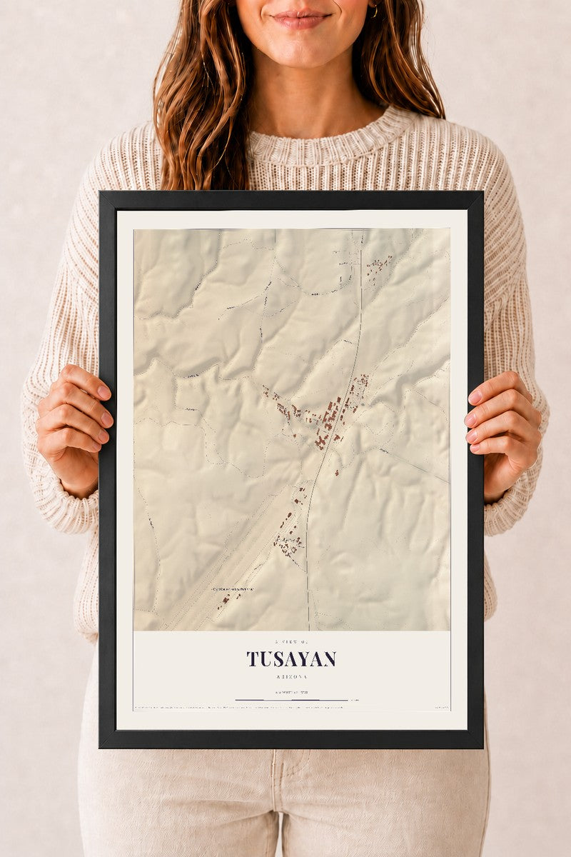 Tusayan, Arizona map print, 12" x 18", W/ Black Ayous Wood Frame