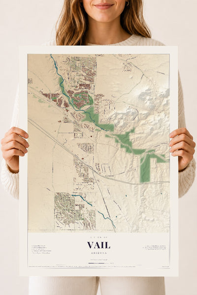 Vail, Arizona map print, 18" x 24", Archival Matte Print