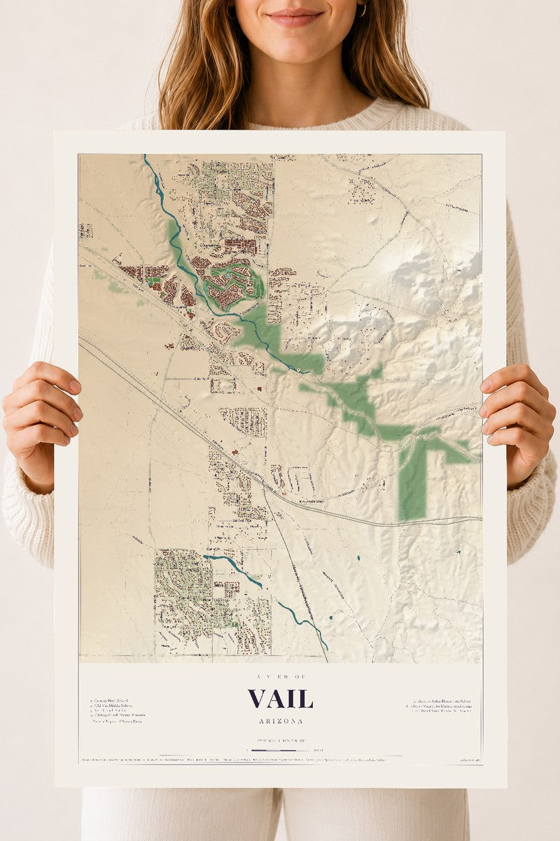 Vail, Arizona map print, 18" x 24", Archival Matte Print