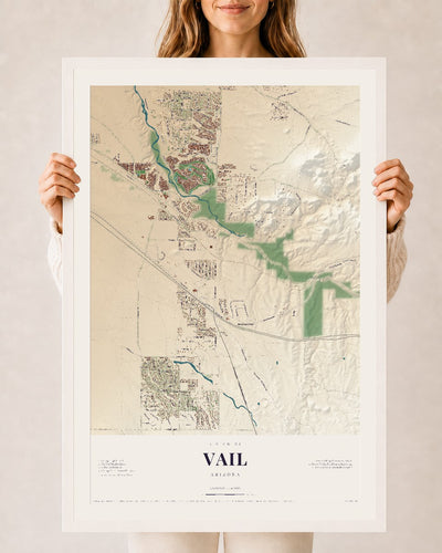 Vail, Arizona map print, 24" x 36", W/ White Ayous Wood Frame