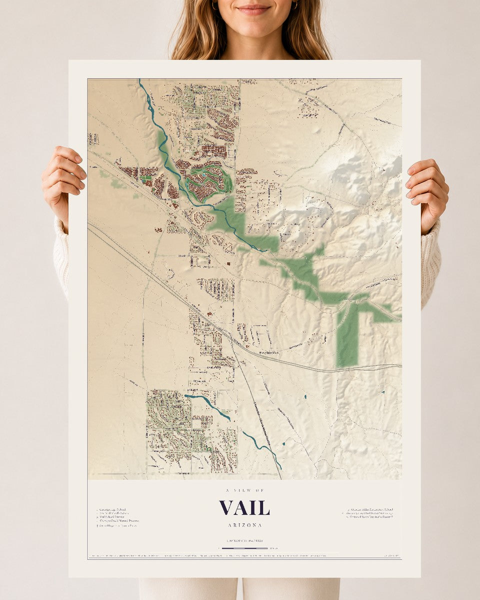 Vail, Arizona map print, 24" x 36", Archival Matte Print