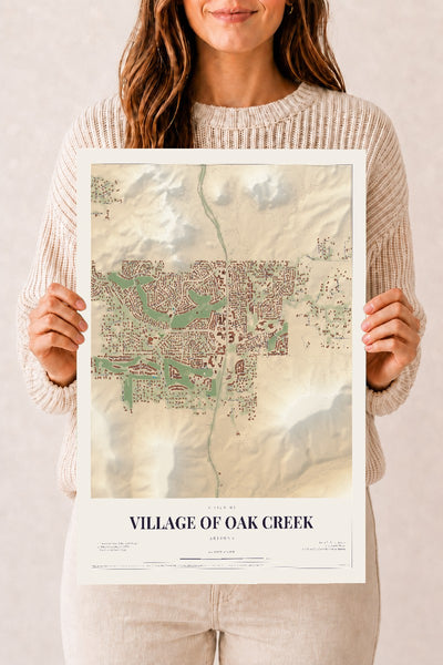Village of Oak Creek, Arizona map print, 12" x 18", Archival Matte Print