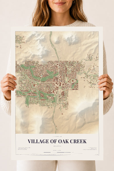 Village of Oak Creek, Arizona map print, 18" x 24", Archival Matte Print