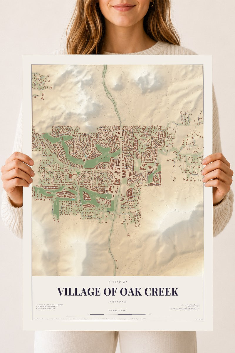 Village of Oak Creek, Arizona map print, 18" x 24", Archival Matte Print