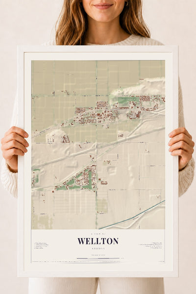 Wellton, Arizona map print, 18" x 24", W/ White Ayous Wood Frame