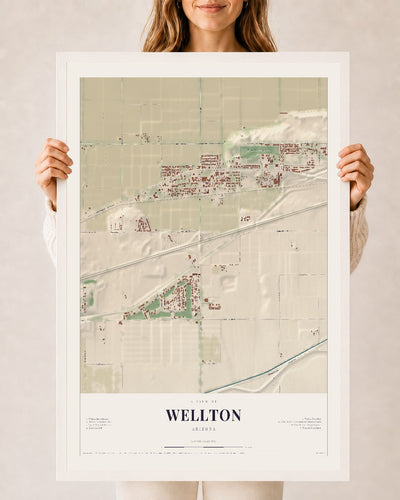 Wellton, Arizona map print, 24" x 36", W/ White Ayous Wood Frame