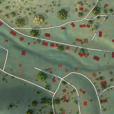 Close-up of the map of Whispering Pines, Arizona print showing street and building detail
