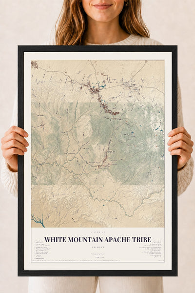 White Mountain Apache Tribe, Arizona map print, 18" x 24", W/ Black Ayous Wood Frame
