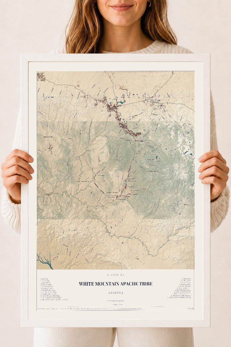 Map of White Mountain Apache Tribe, Arizona, 18 x 24 inch print in a white wood frame