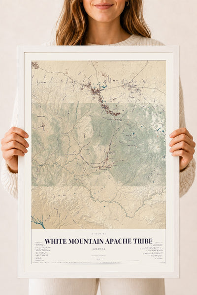 White Mountain Apache Tribe, Arizona map print, 18" x 24", W/ White Ayous Wood Frame
