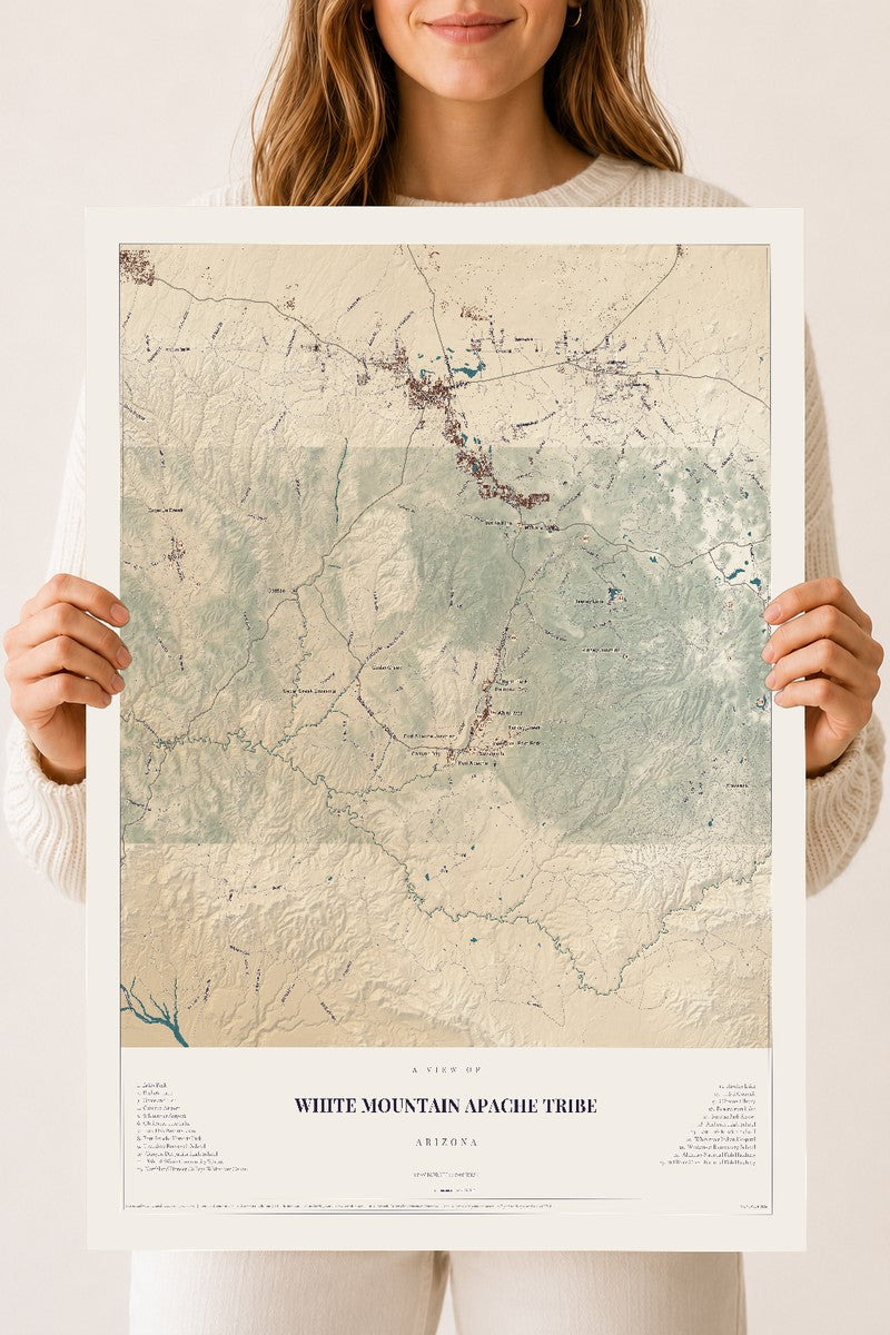 Map of White Mountain Apache Tribe, Arizona, 18 x 24 inch unframed archival matte print