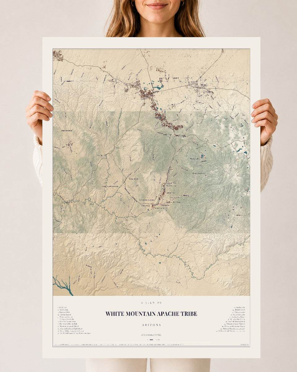 Map of White Mountain Apache Tribe, Arizona, 24 x 36 inch unframed archival matte print