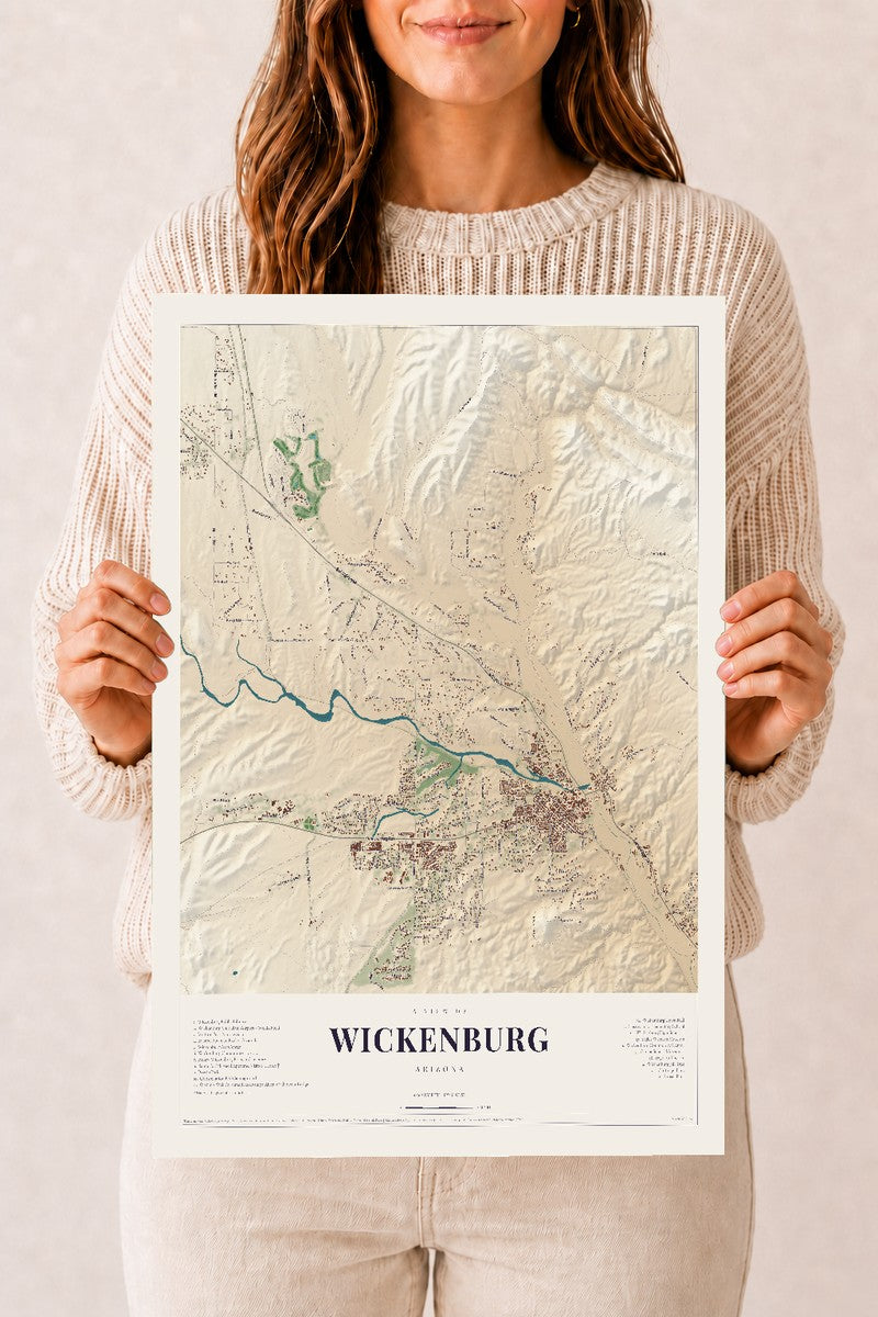 Wickenburg, Arizona map print, 12" x 18", Archival Matte Print