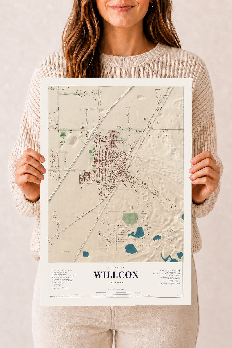 Willcox, Arizona map print, 12" x 18", Archival Matte Print