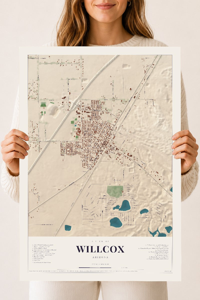 Willcox, Arizona map print, 18" x 24", Archival Matte Print