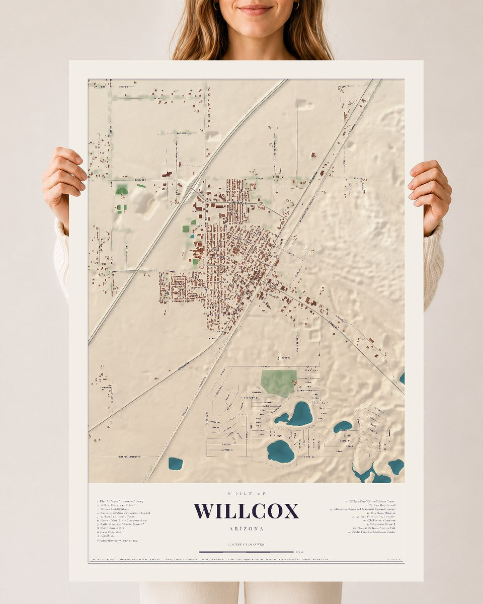 Willcox, Arizona map print, 24" x 36", Archival Matte Print