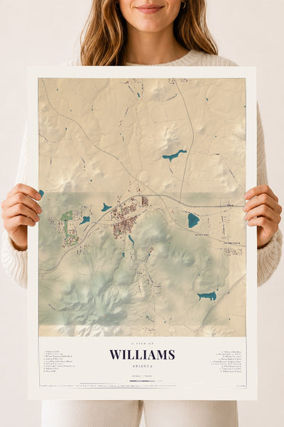 Williams, Arizona map print, 18" x 24", Archival Matte Print