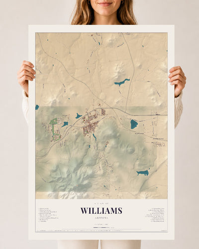 Williams, Arizona map print, 24" x 36", Archival Matte Print