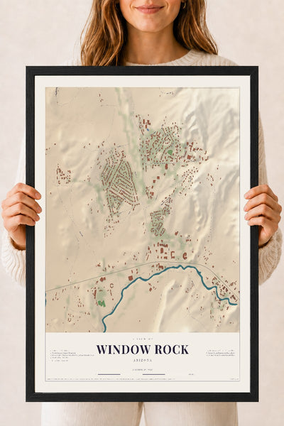 Window Rock, Arizona map print, 18" x 24", W/ Black Ayous Wood Frame