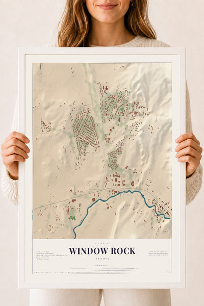 Window Rock, Arizona map print, 18" x 24", W/ White Ayous Wood Frame