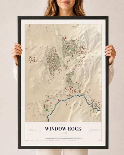 Window Rock, Arizona map print, 24" x 36", W/ Black Ayous Wood Frame