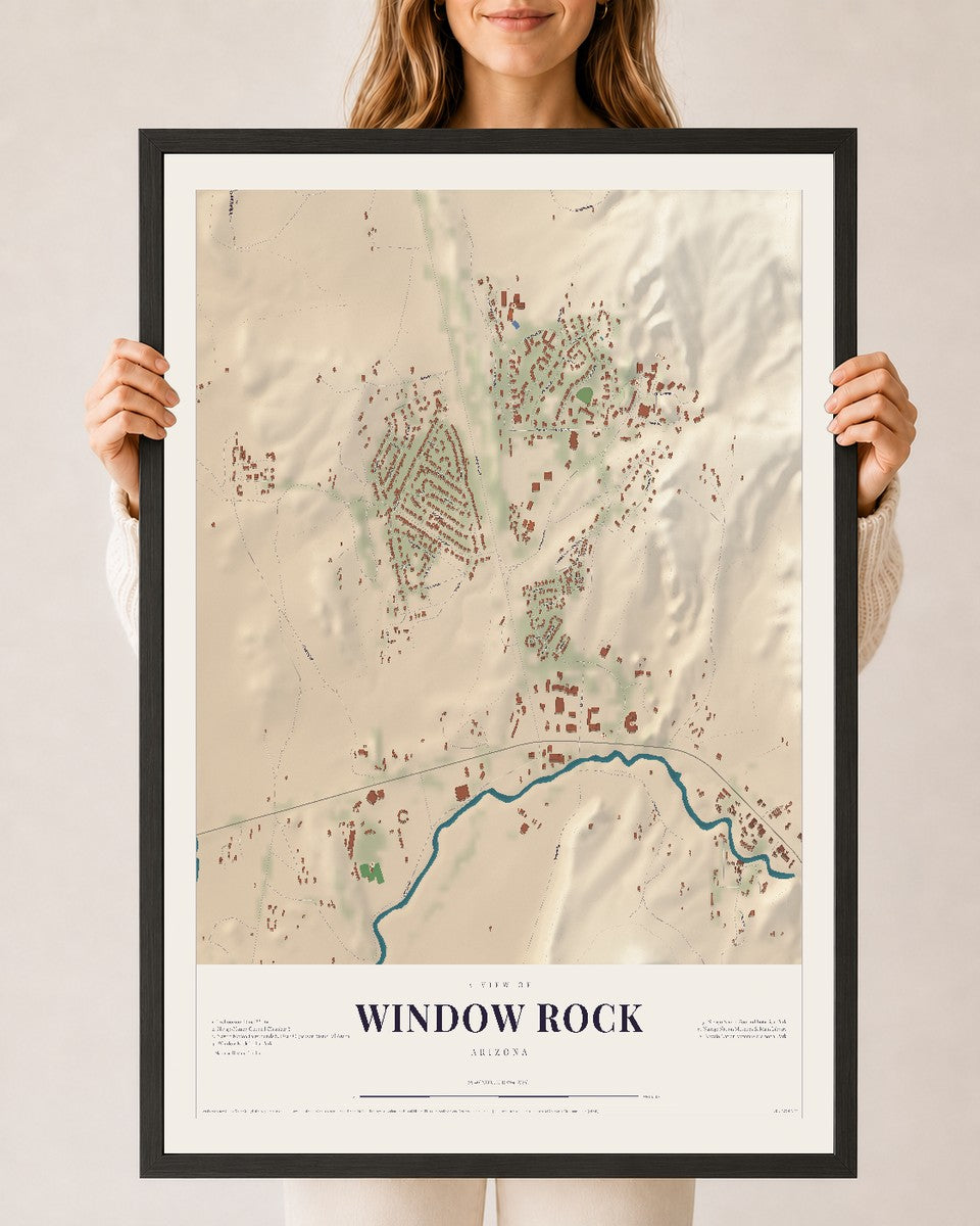 Window Rock, Arizona map print, 24" x 36", W/ Black Ayous Wood Frame