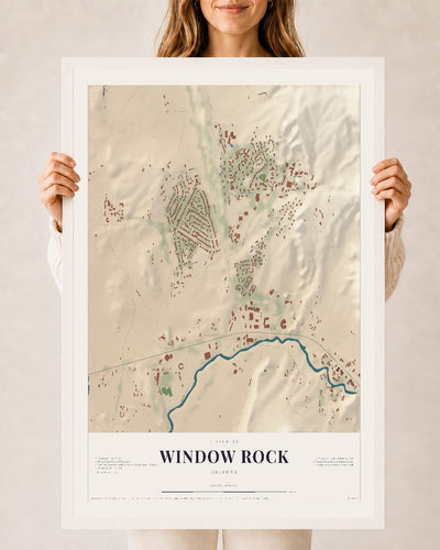Window Rock, Arizona map print, 24" x 36", W/ White Ayous Wood Frame