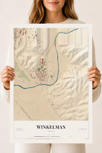 Winkelman, Arizona map print, 18" x 24", Archival Matte Print