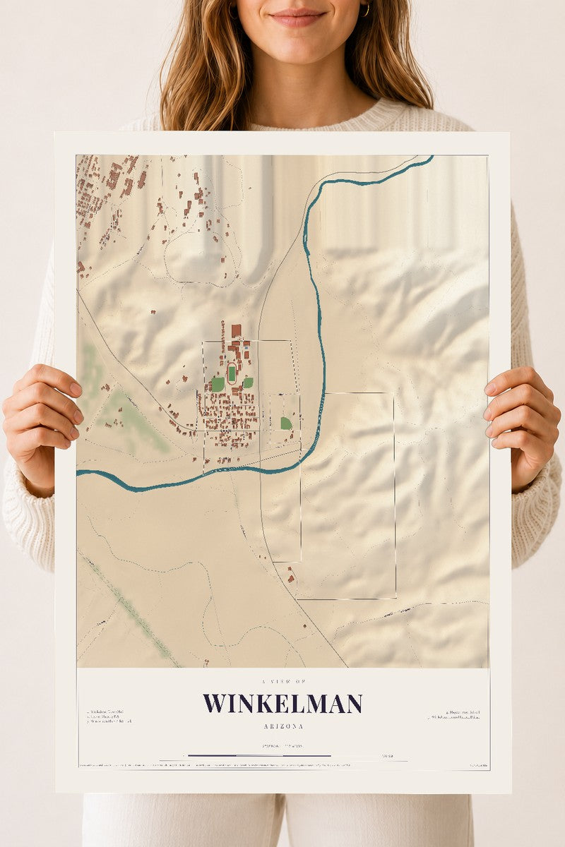 Winkelman, Arizona map print, 18" x 24", Archival Matte Print