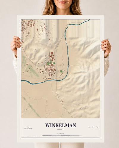 Winkelman, Arizona map print, 24" x 36", Archival Matte Print