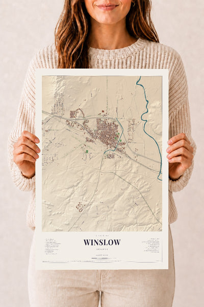 Winslow, Arizona map print, 12" x 18", Archival Matte Print