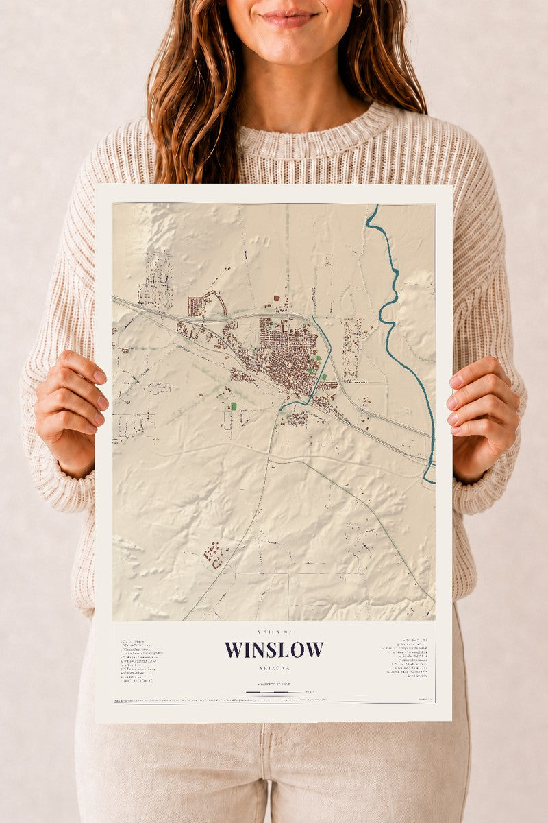 Winslow, Arizona map print, 12" x 18", Archival Matte Print