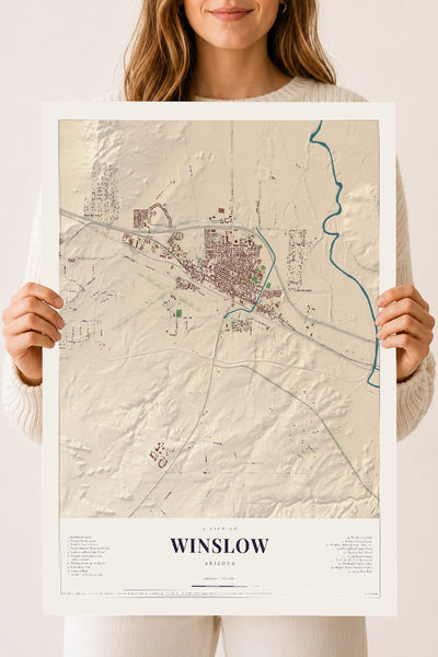 Winslow, Arizona map print, 18" x 24", Archival Matte Print