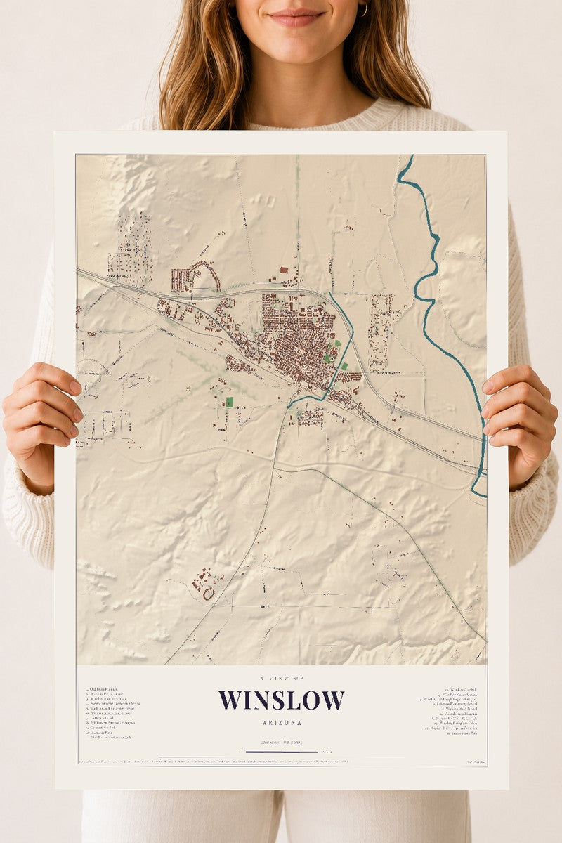 Winslow, Arizona map print, 18" x 24", Archival Matte Print