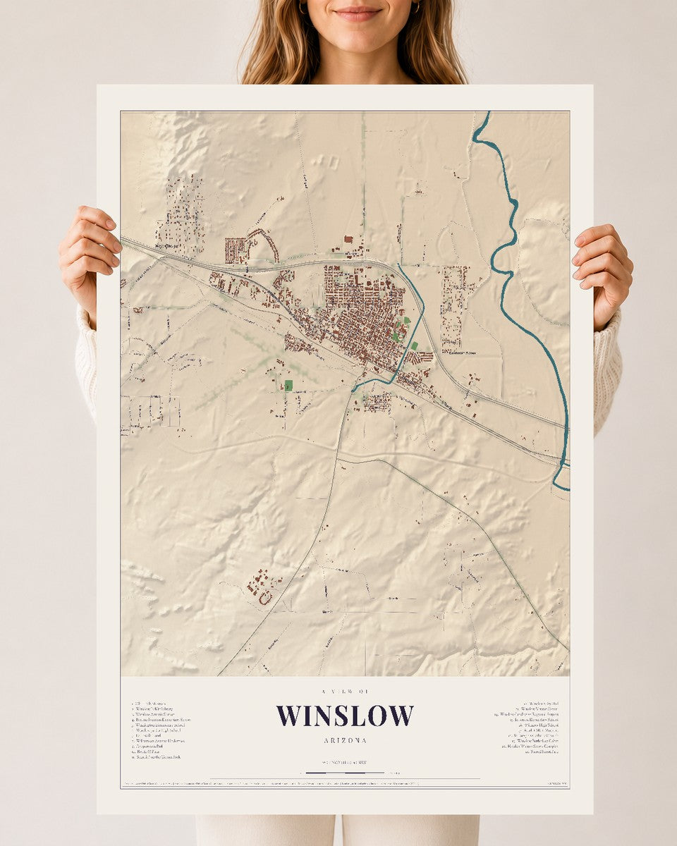 Winslow, Arizona map print, 24" x 36", Archival Matte Print