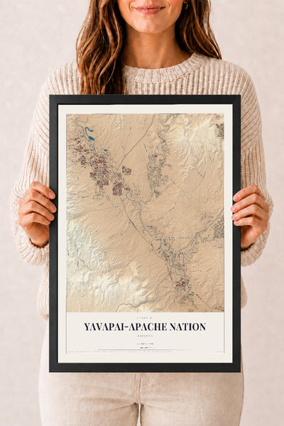 Yavapai-Apache Nation, Arizona map print, 12" x 18", W/ Black Ayous Wood Frame