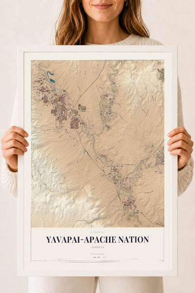Yavapai-Apache Nation, Arizona map print, 18" x 24", W/ White Ayous Wood Frame