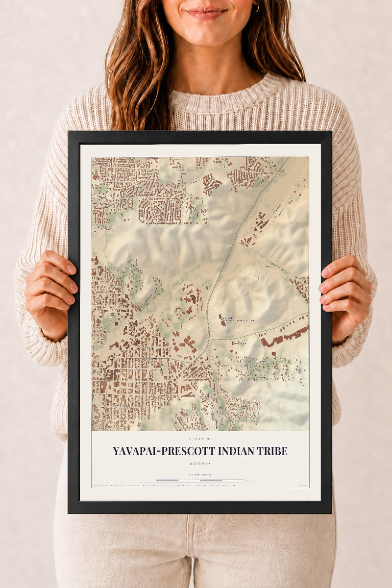 Yavapai-Prescott Indian Tribe, Arizona map print, 12" x 18", W/ Black Ayous Wood Frame