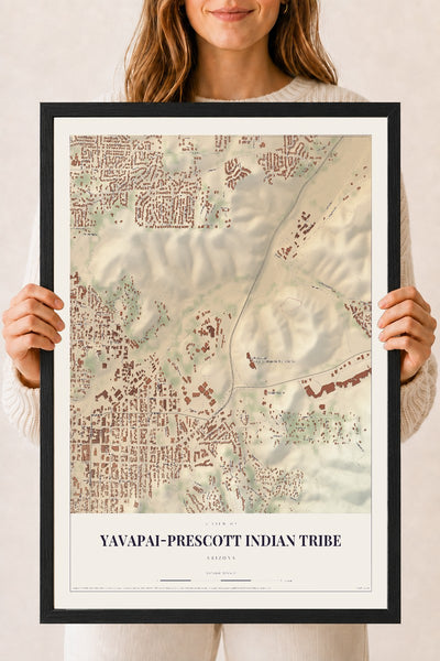 Yavapai-Prescott Indian Tribe, Arizona map print, 18" x 24", W/ Black Ayous Wood Frame