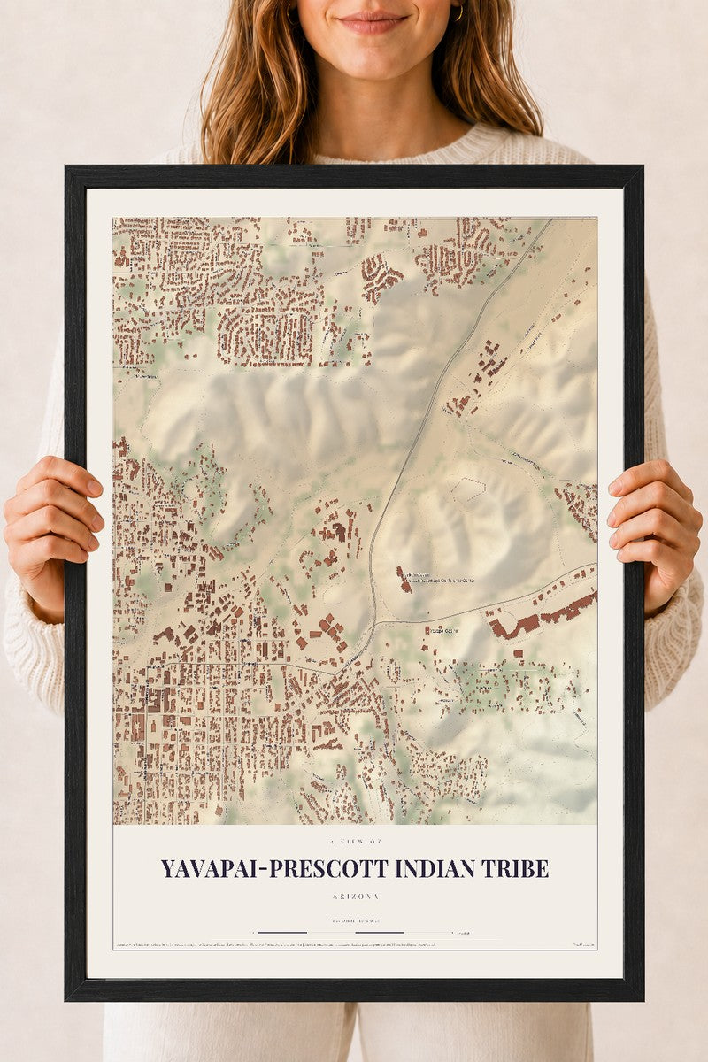 Yavapai-Prescott Indian Tribe, Arizona map print, 18" x 24", W/ Black Ayous Wood Frame