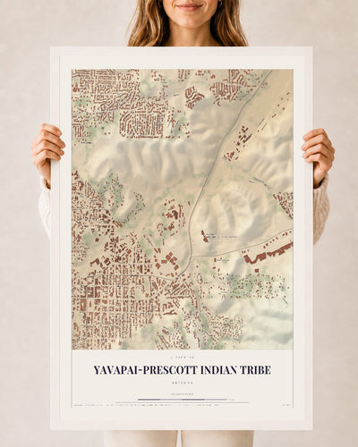 Yavapai-Prescott Indian Tribe, Arizona map print, 24" x 36", W/ White Ayous Wood Frame