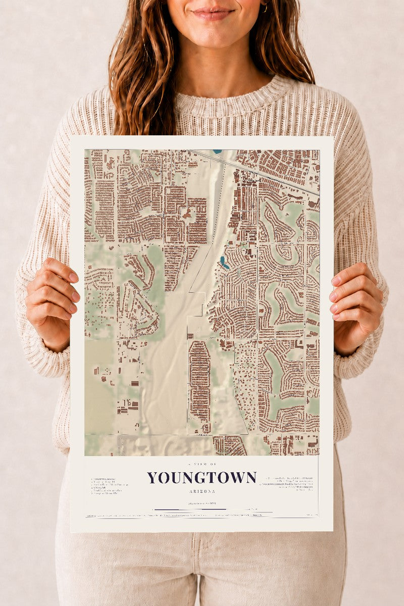 Youngtown, Arizona map print, 12" x 18", Archival Matte Print