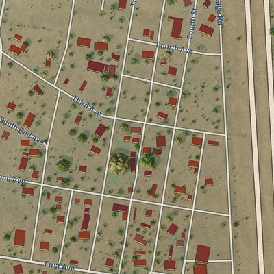 Close-up of the map of Yucca, Arizona print showing street and building detail