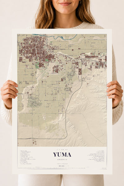 Yuma, Arizona map print, 18" x 24", Archival Matte Print